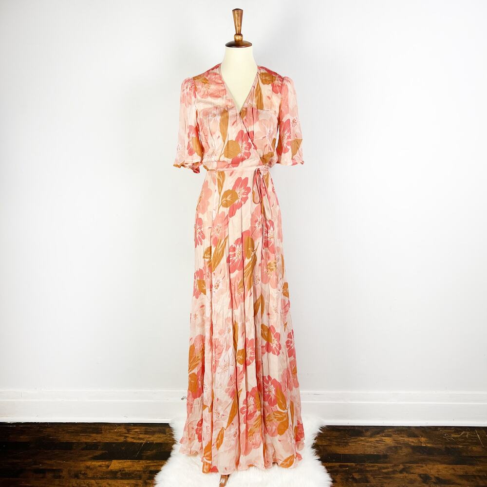 Reformation Pink and Tan Floral Maxi Dress